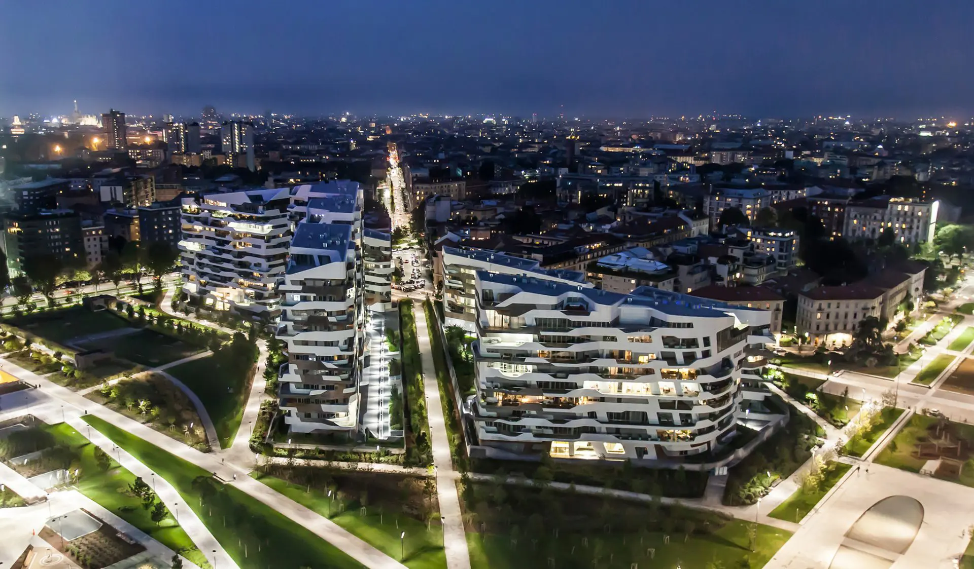 CityLife by Zaha Hadid Architects _ at night _ Milan