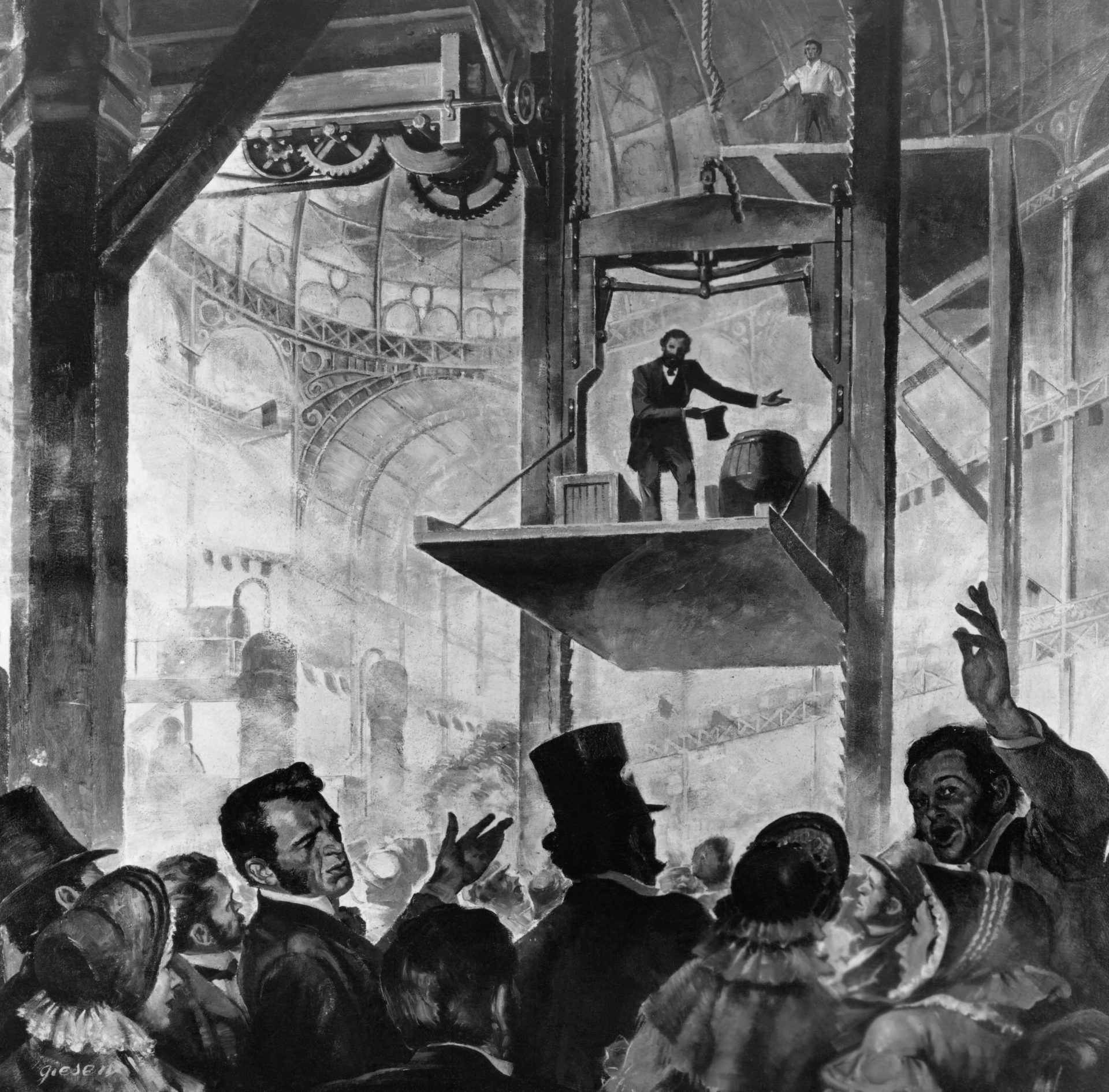 Elisha Otis dramatically demonstrated the elevator safety brake