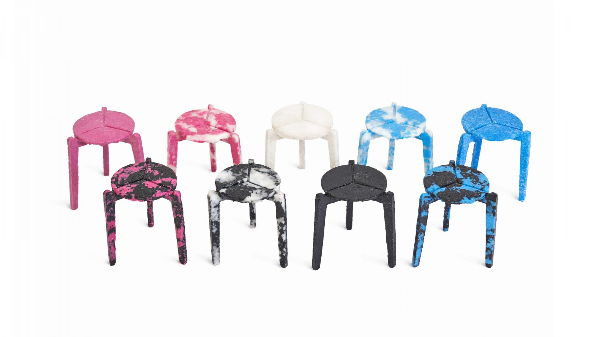 Haneul Kim fashions plastic stool from 1,500 discarded face masks