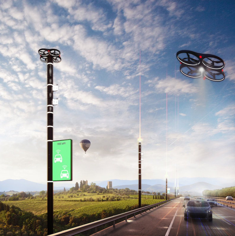 Sensor poles and drones charging station - New Deal envisions smart highways for 2050.