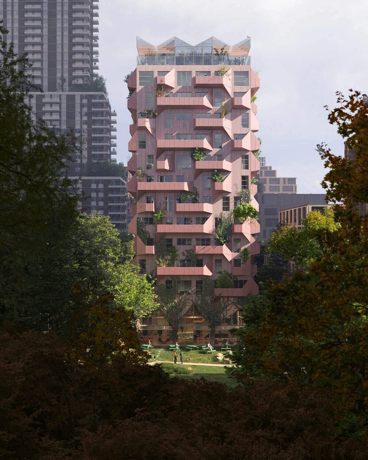 Tic-Tac-Toe by VMX architects, DS Landscape Architects and Edwin Oostmeijer _ Pink residential proposal _ Amsterdam