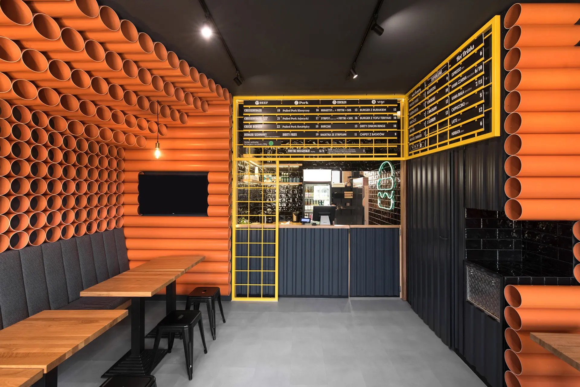 Burger place ChiChi 4U makes unconventional use of construction materials