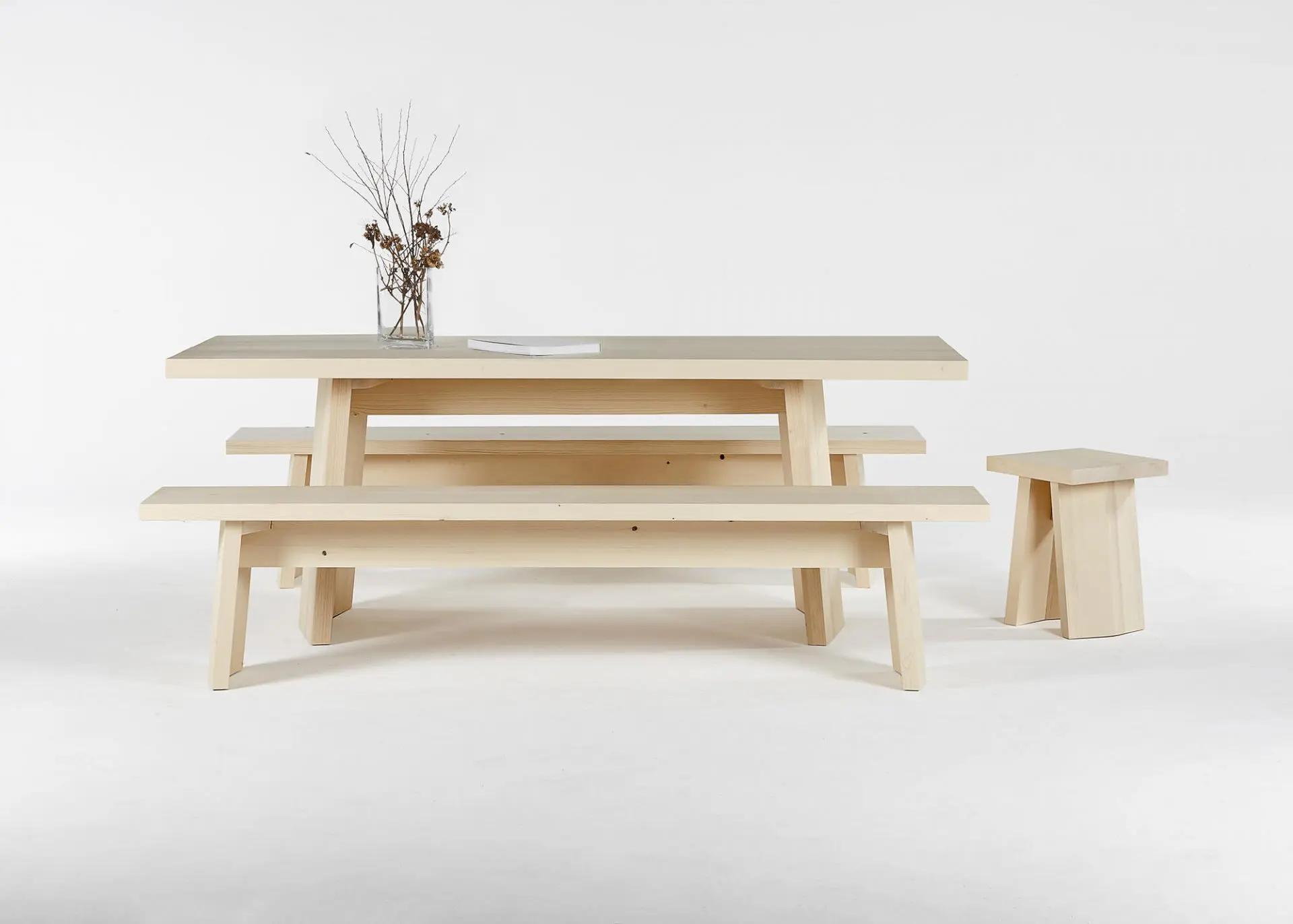 MAZEL wooden furniture collection by Fabien Roy - Table, bench and stool