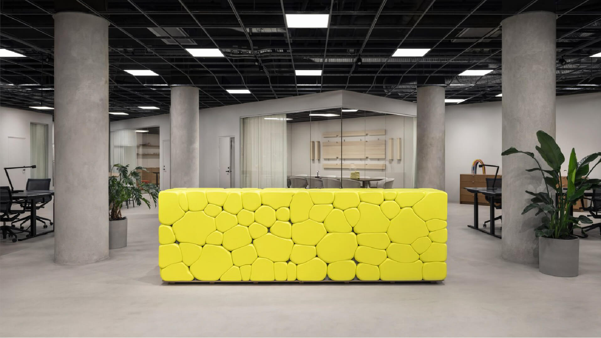 Puffy Brick _ Soft Baroque's yellow reception desk