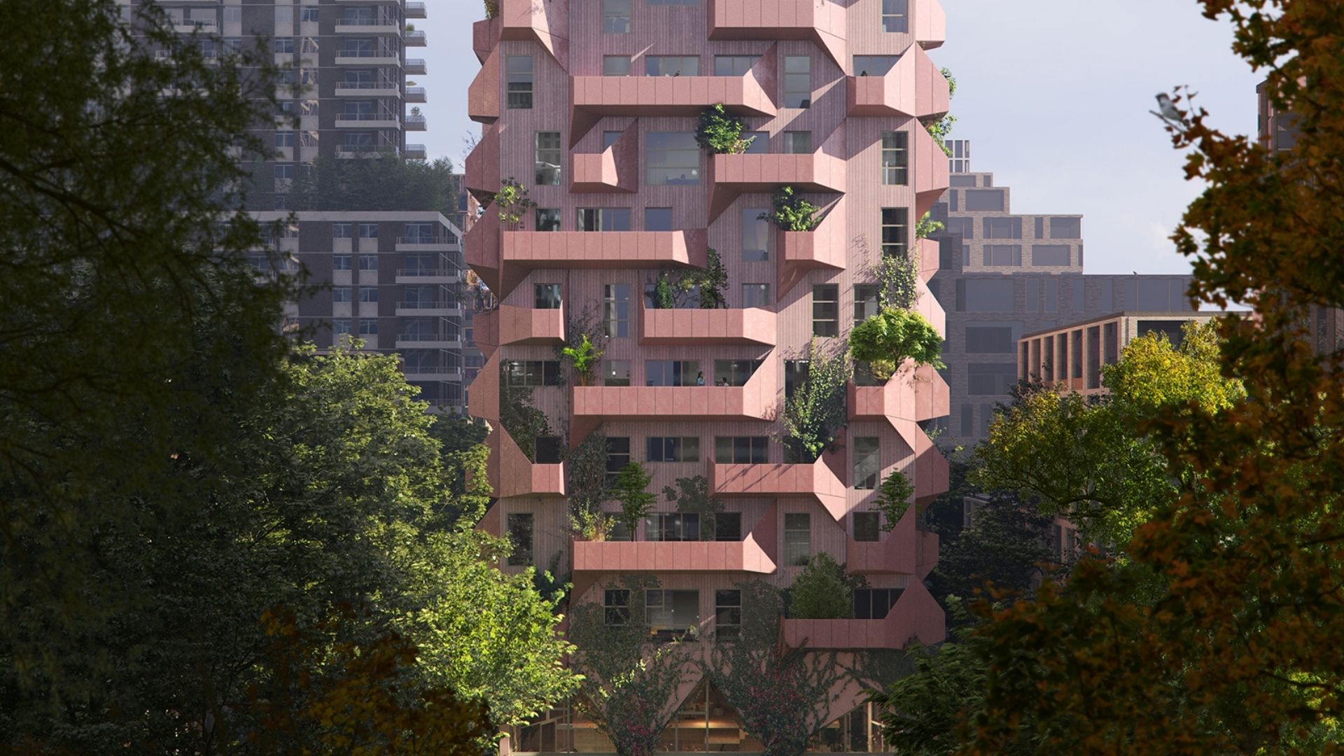 Tic-Tac-Toe by VMX architects, DS Landscape Architects and Edwin Oostmeijer _ Pink residential proposal _ Amsterdam